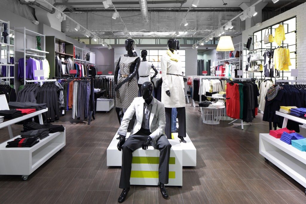Luxury and fashionable brand new interior of cloth store
