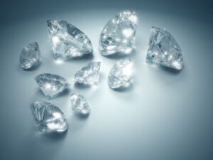 set of diamonds shining in display